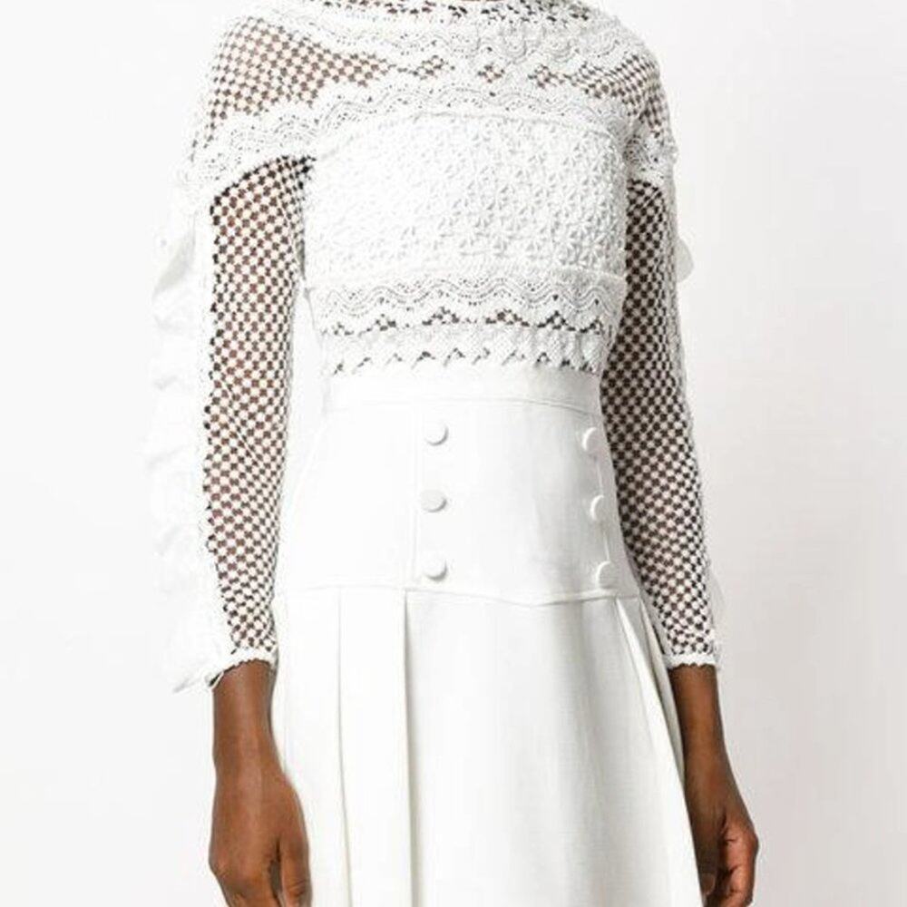 Self Portrait Bellis Mesh Lace Long Sleeve Dress Size 0 (Xs)